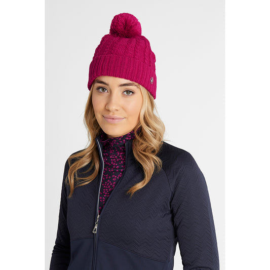 Green Lamb Ladies Fleece Lined Cable Knit Beanie in Cerise