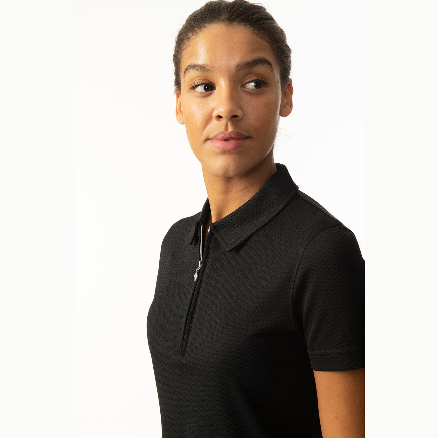 Daily Sports Honeycomb Structured Short Sleeve Polo Shirt in Black