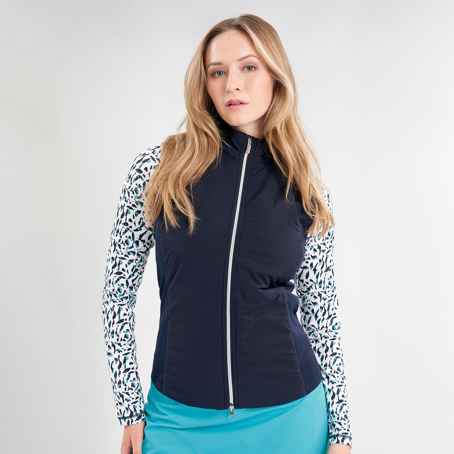 Green Lamb Ladies Lightweight Navy Hybrid Gilet with Soft-Stretch Side Panels