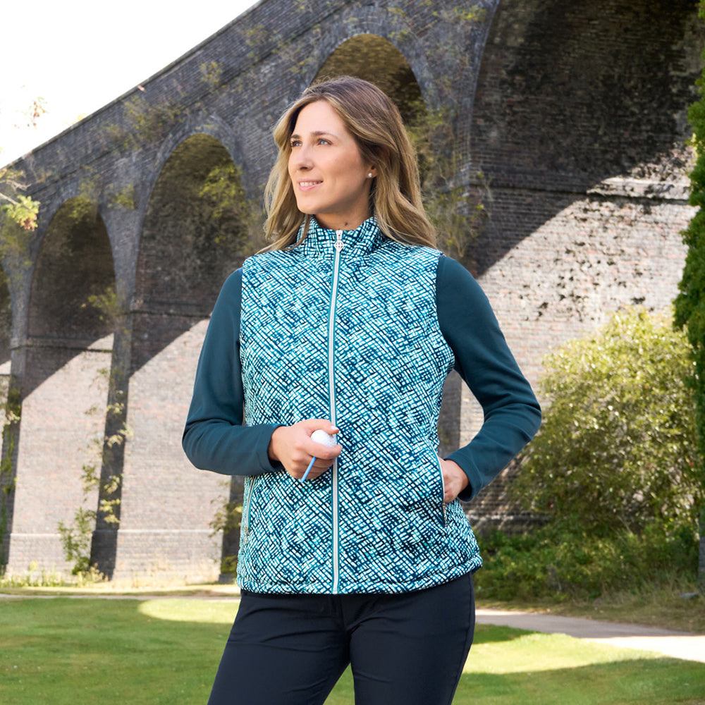 Pure Golf Ladies Printed Gilet - Teal with a Twist