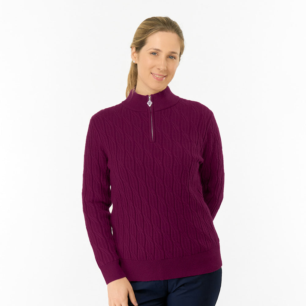 Pure Golf Ladies Cable Knit Quarter Zip Lined Sweater - Refined Knits for the Fairway
