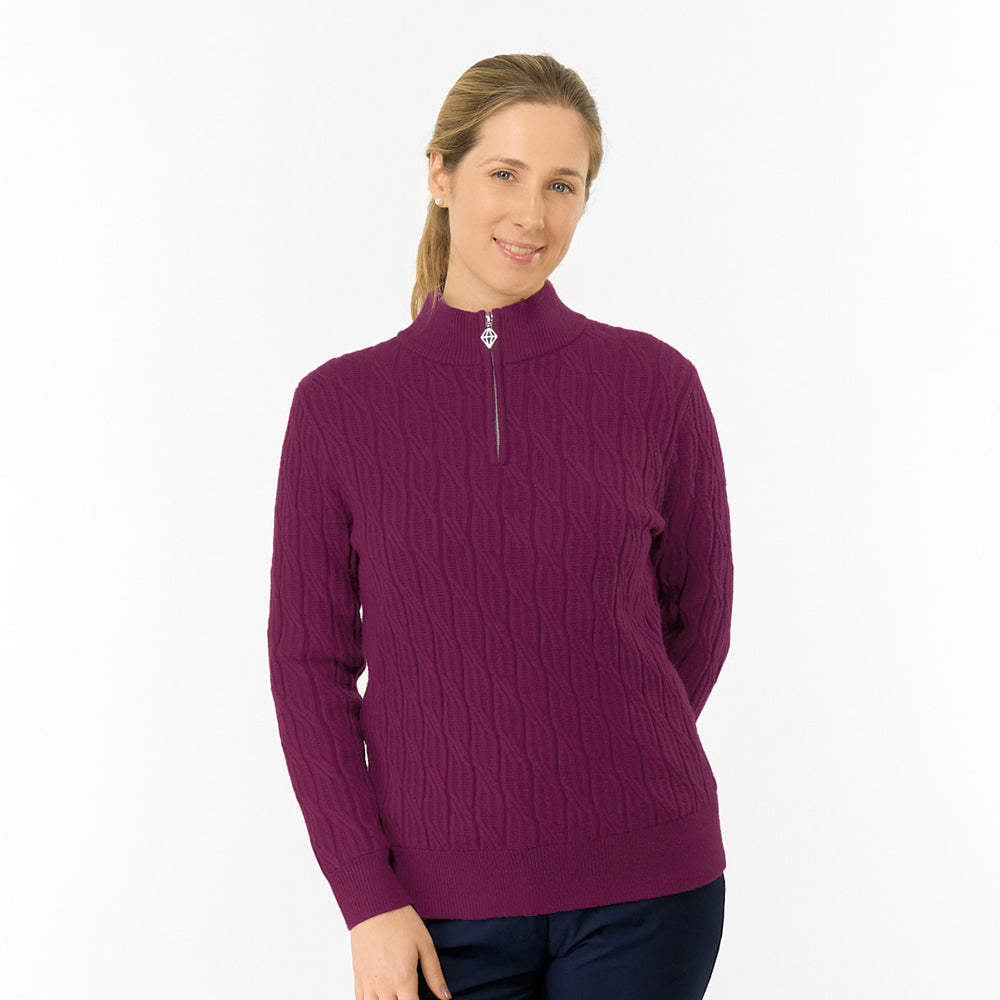 Pure Golf Ladies Cable Knit Quarter Zip Lined Sweater - Refined Knits for the Fairway