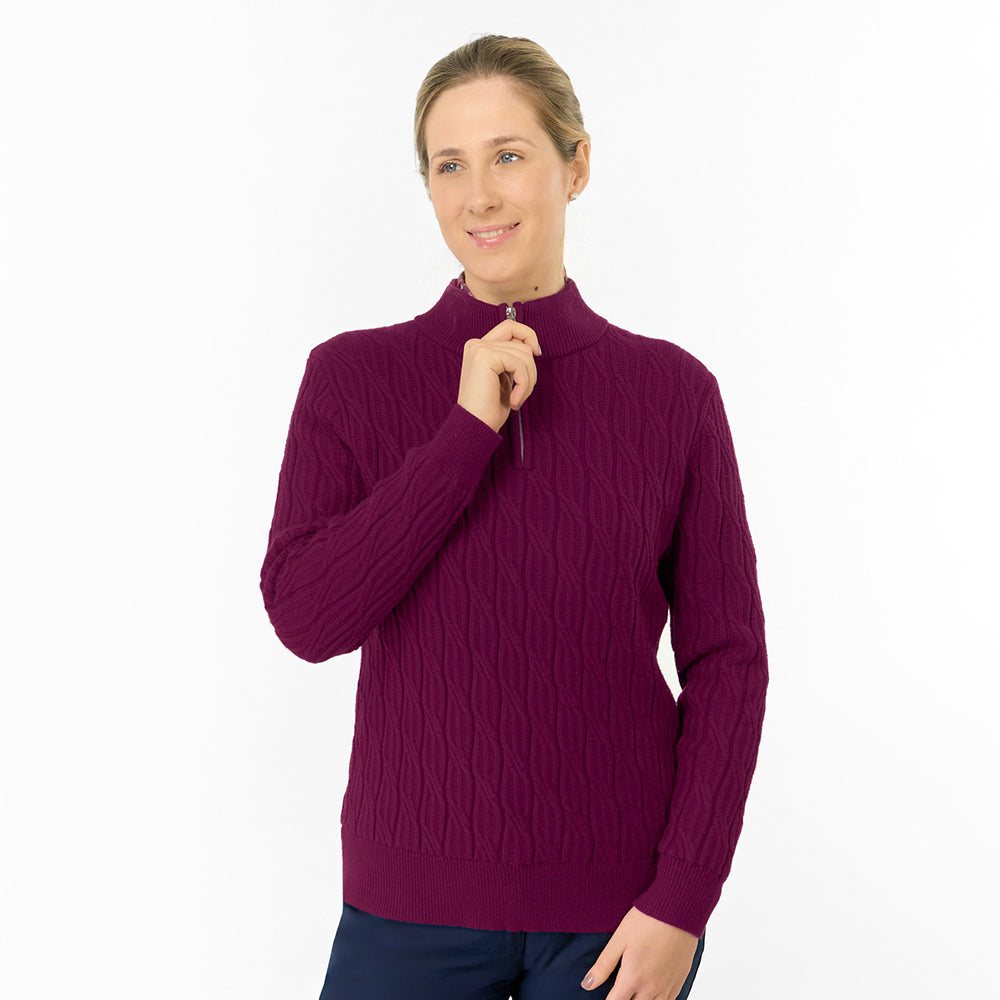Pure Golf Ladies Cable Knit Quarter Zip Lined Sweater - Refined Knits for the Fairway