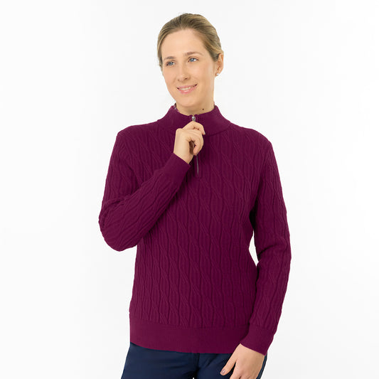 Pure Golf Ladies Cable Knit Quarter Zip Lined Sweater - Refined Knits for the Fairway