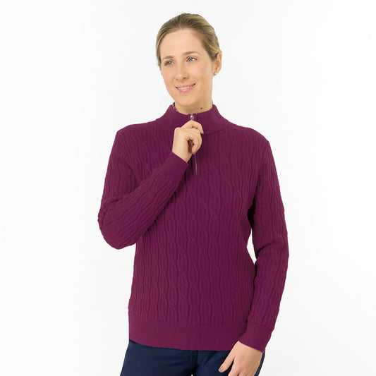 Pure Golf Ladies Cable Knit Quarter Zip Lined Sweater - Refined Knits for the Fairway