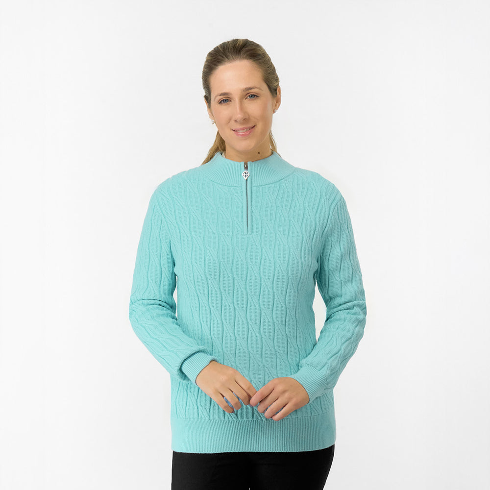 Pure Golf Ladies Cable Knit Quarter Zip Lined Sweater - Elevated Knitwear for the Fairway