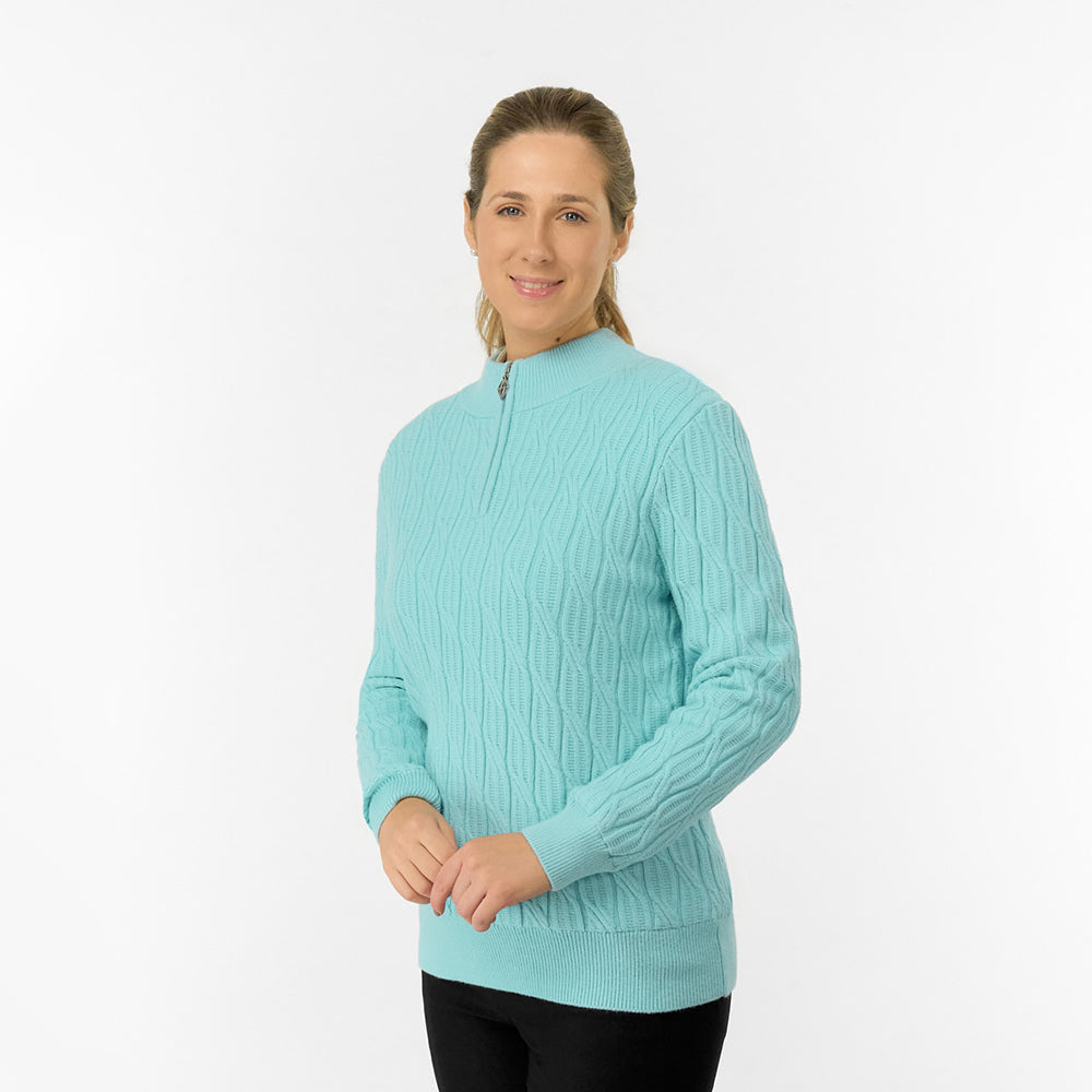 Pure Golf Ladies Cable Knit Quarter Zip Lined Sweater - Elevated Knitwear for the Fairway