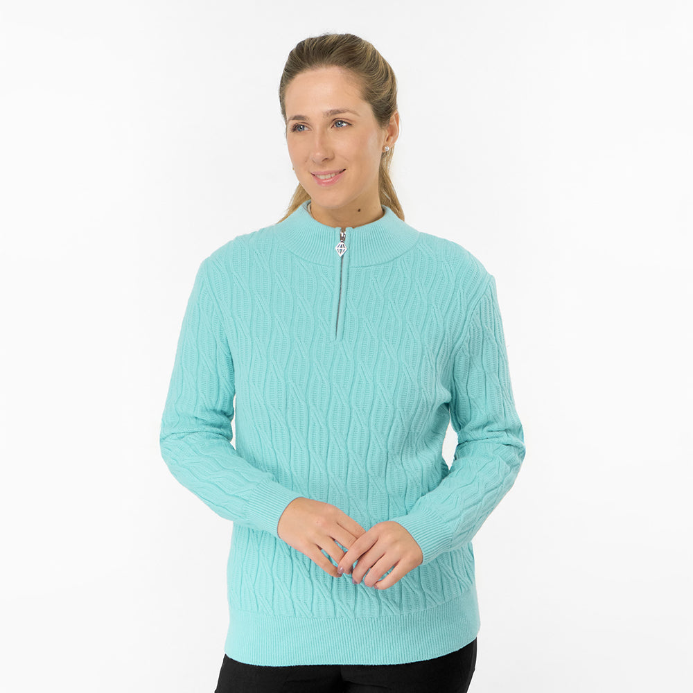Pure Golf Ladies Cable Knit Quarter Zip Lined Sweater - Elevated Knitwear for the Fairway