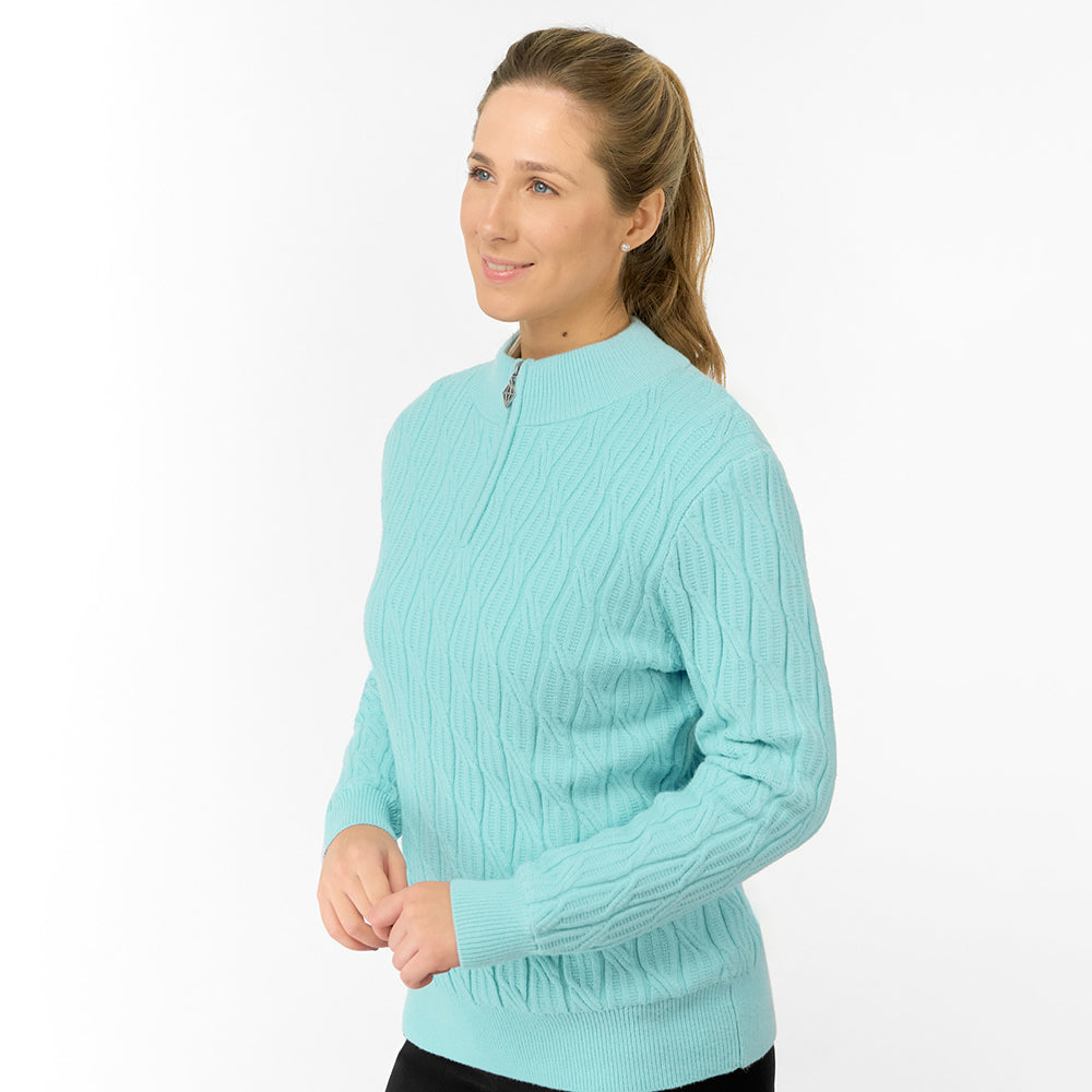 Pure Golf Ladies Cable Knit Quarter Zip Lined Sweater - Elevated Knitwear for the Fairway
