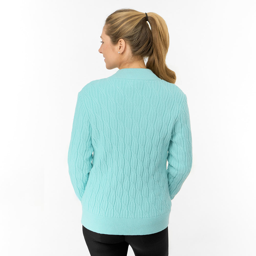 Pure Golf Ladies Cable Knit Quarter Zip Lined Sweater - Elevated Knitwear for the Fairway