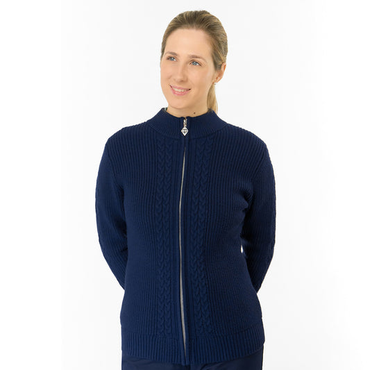 Pure Golf Ladies Cable Knit Lined Cardigan in Navy