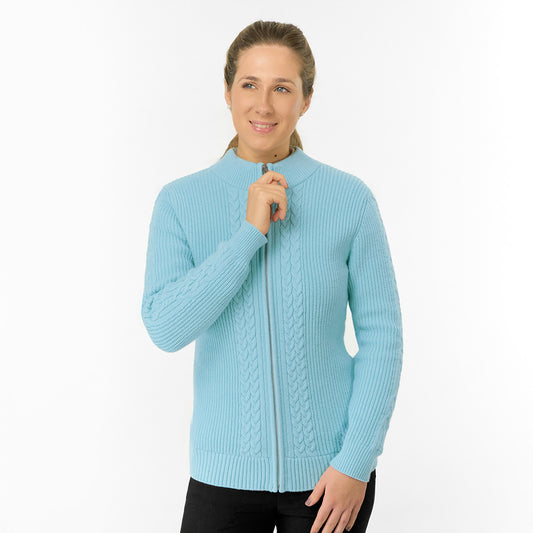 Pure Golf Ladies Cable Knit Quarter Zip Lined Sweater - Elevated Knitwear for the Fairway