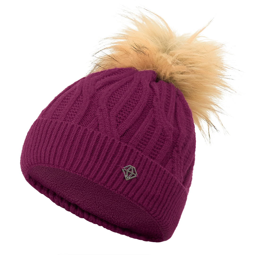Pure Golf Ladies Lined Waterproof Bobble Hat with Cable Knit Design