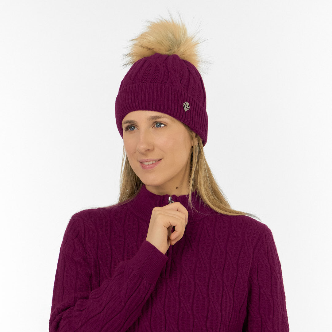 Pure Golf Ladies Lined Waterproof Bobble Hat with Cable Knit Design