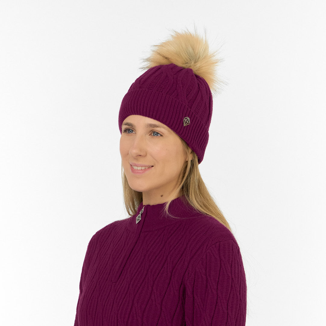 Pure Golf Ladies Lined Waterproof Bobble Hat with Cable Knit Design