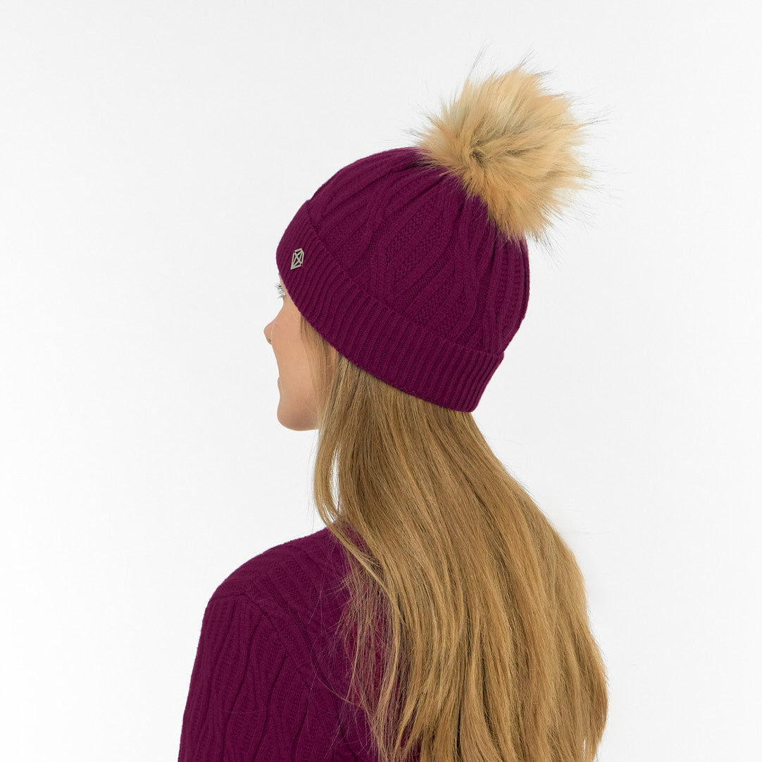 Pure Golf Ladies Lined Waterproof Bobble Hat with Cable Knit Design