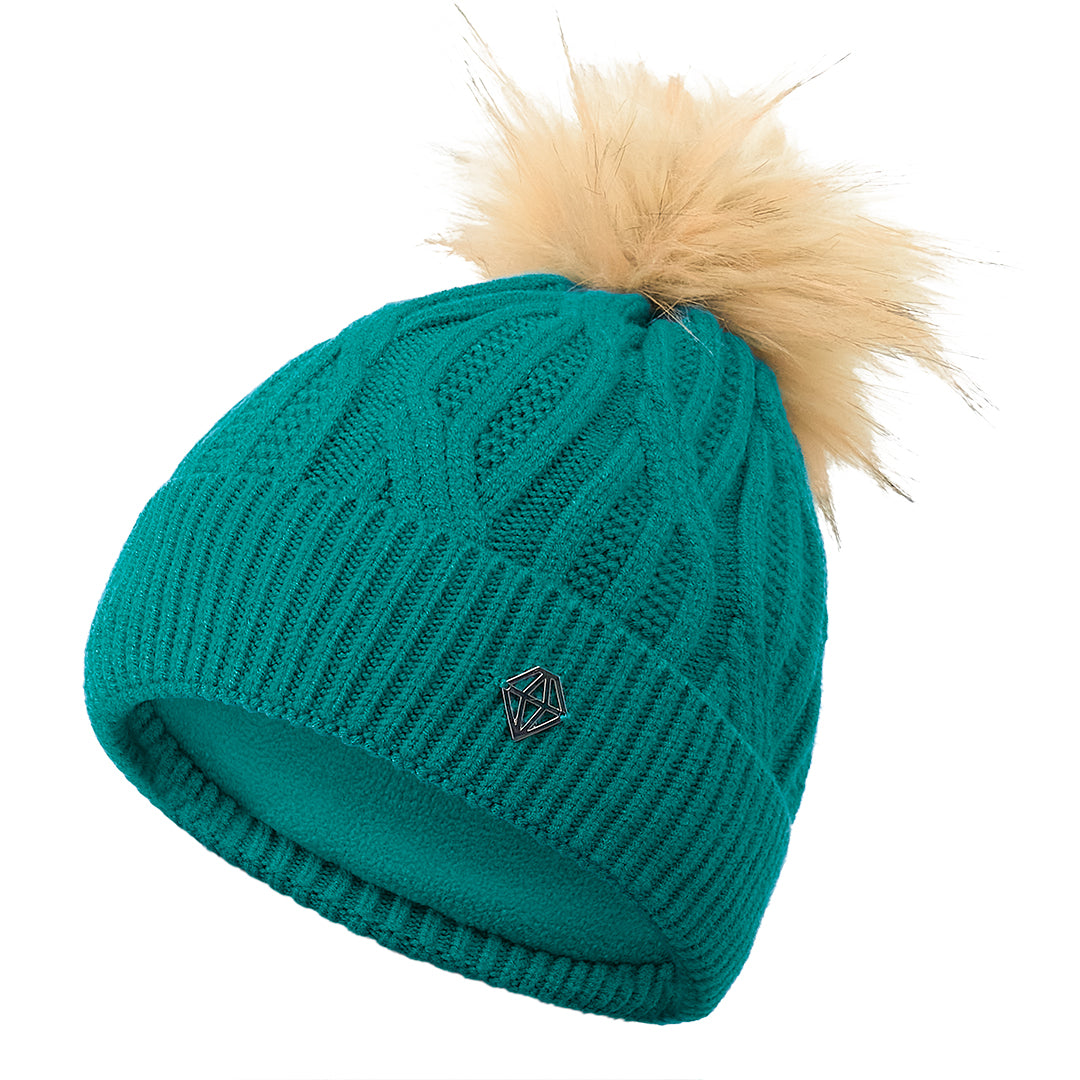 Pure Golf Ladies Lined Waterproof Bobble Hat with Cable Knit Design