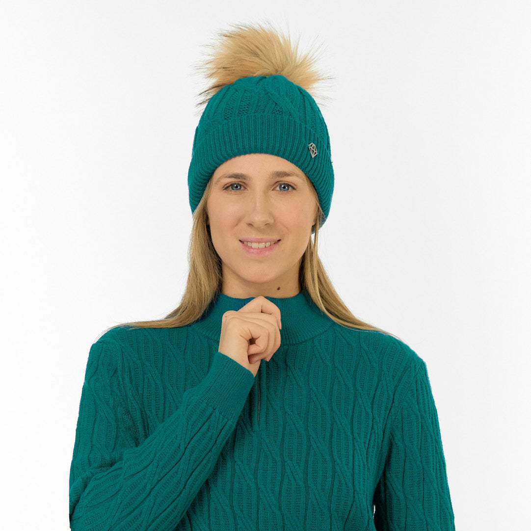 Pure Golf Ladies Lined Waterproof Bobble Hat with Cable Knit Design