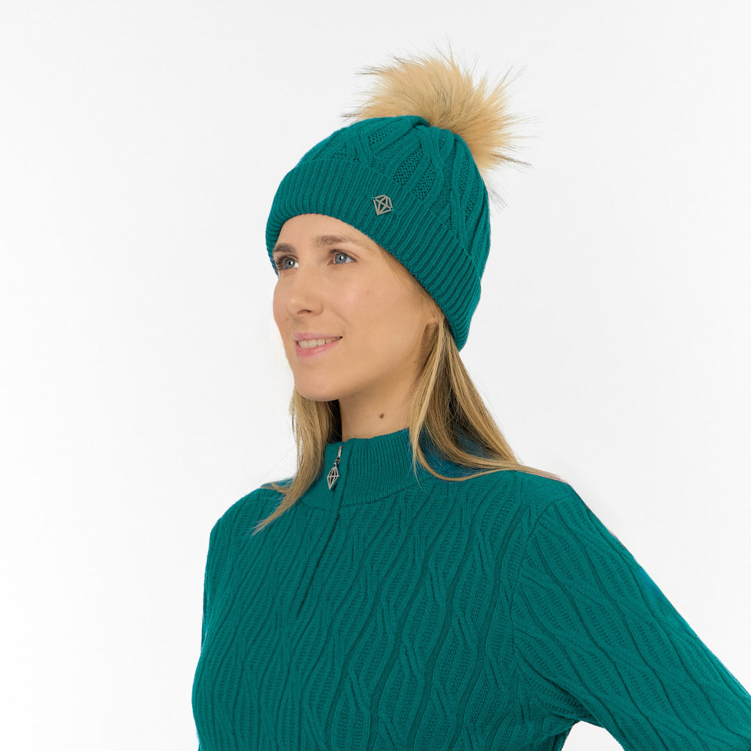 Pure Golf Ladies Lined Waterproof Bobble Hat with Cable Knit Design