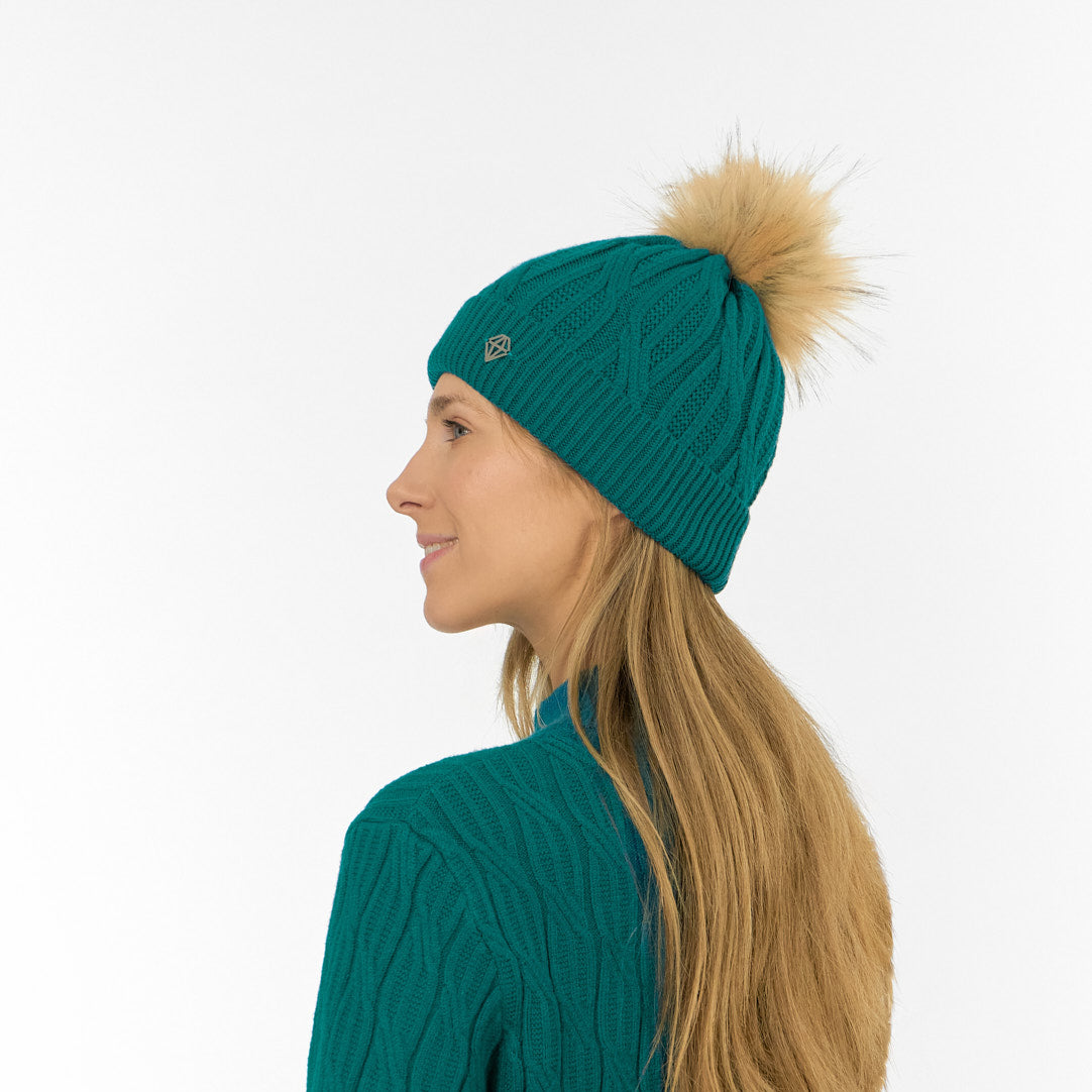 Pure Golf Ladies Lined Waterproof Bobble Hat with Cable Knit Design
