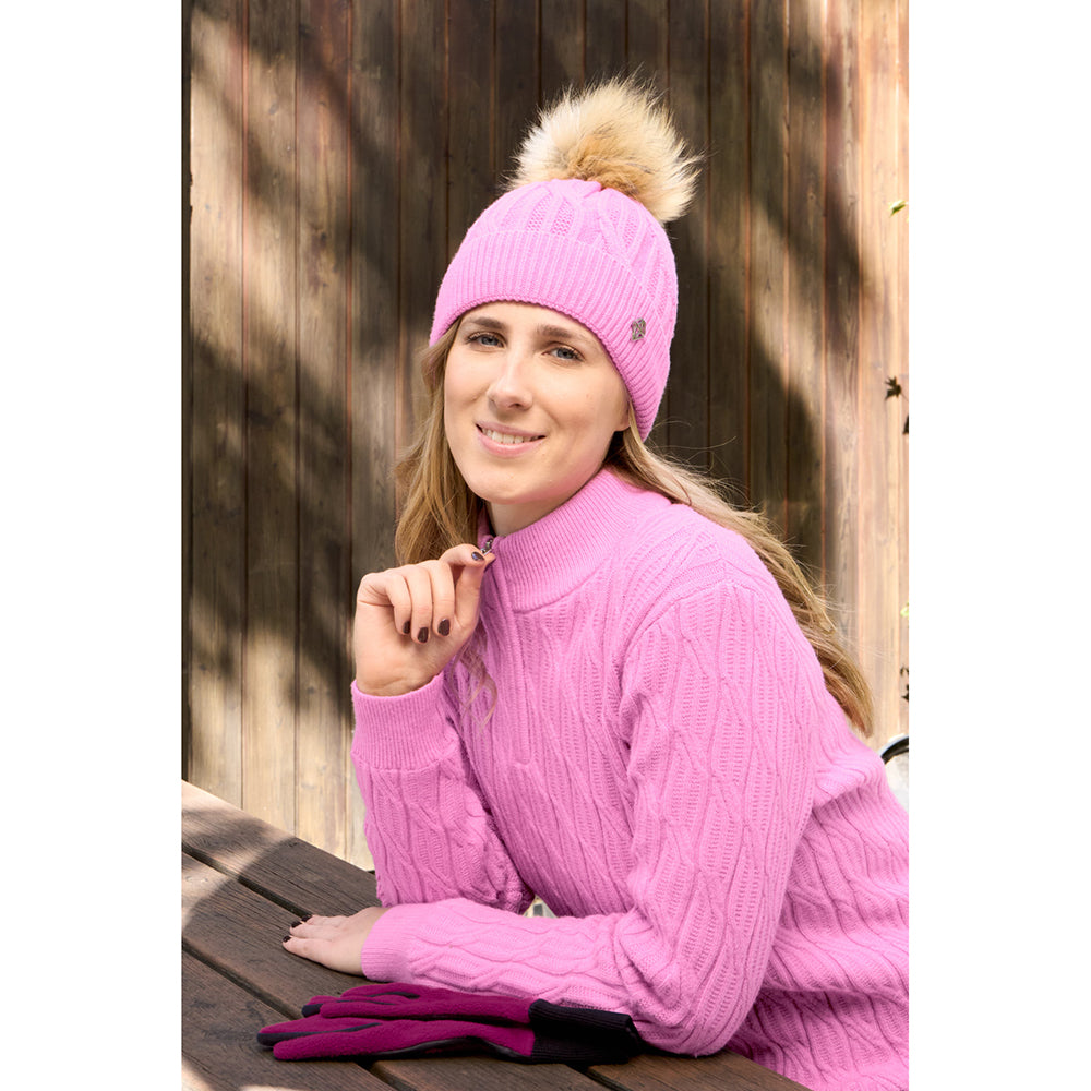 Pure Golf Ladies Lined Waterproof Bobble Hat with Cable Knit Design