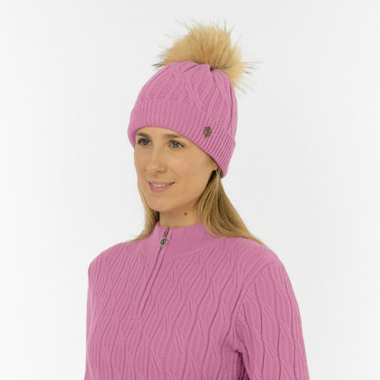 Pure Golf Ladies Lined Waterproof Bobble Hat with Cable Knit Design