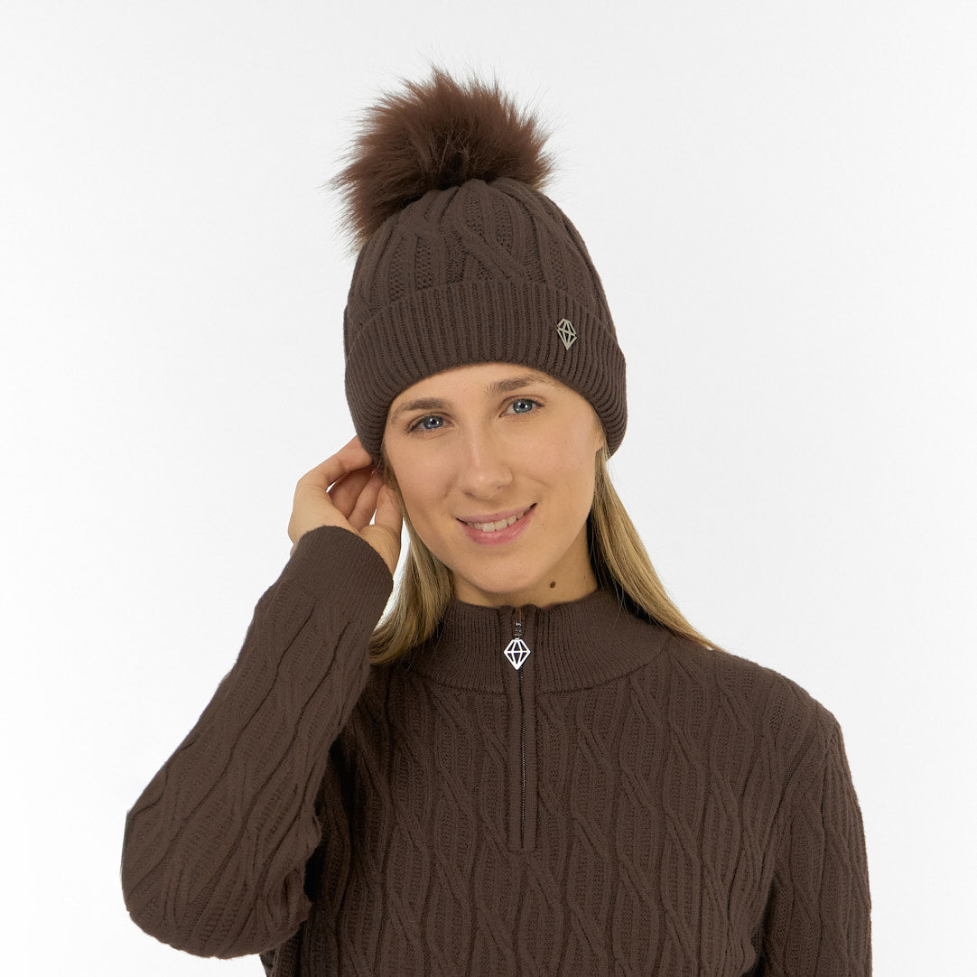 Pure Golf Ladies Lined Waterproof Bobble Hat with Cable Knit Design