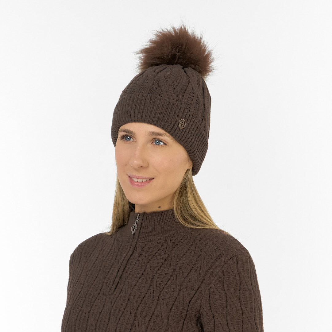 Pure Golf Ladies Lined Waterproof Bobble Hat with Cable Knit Design