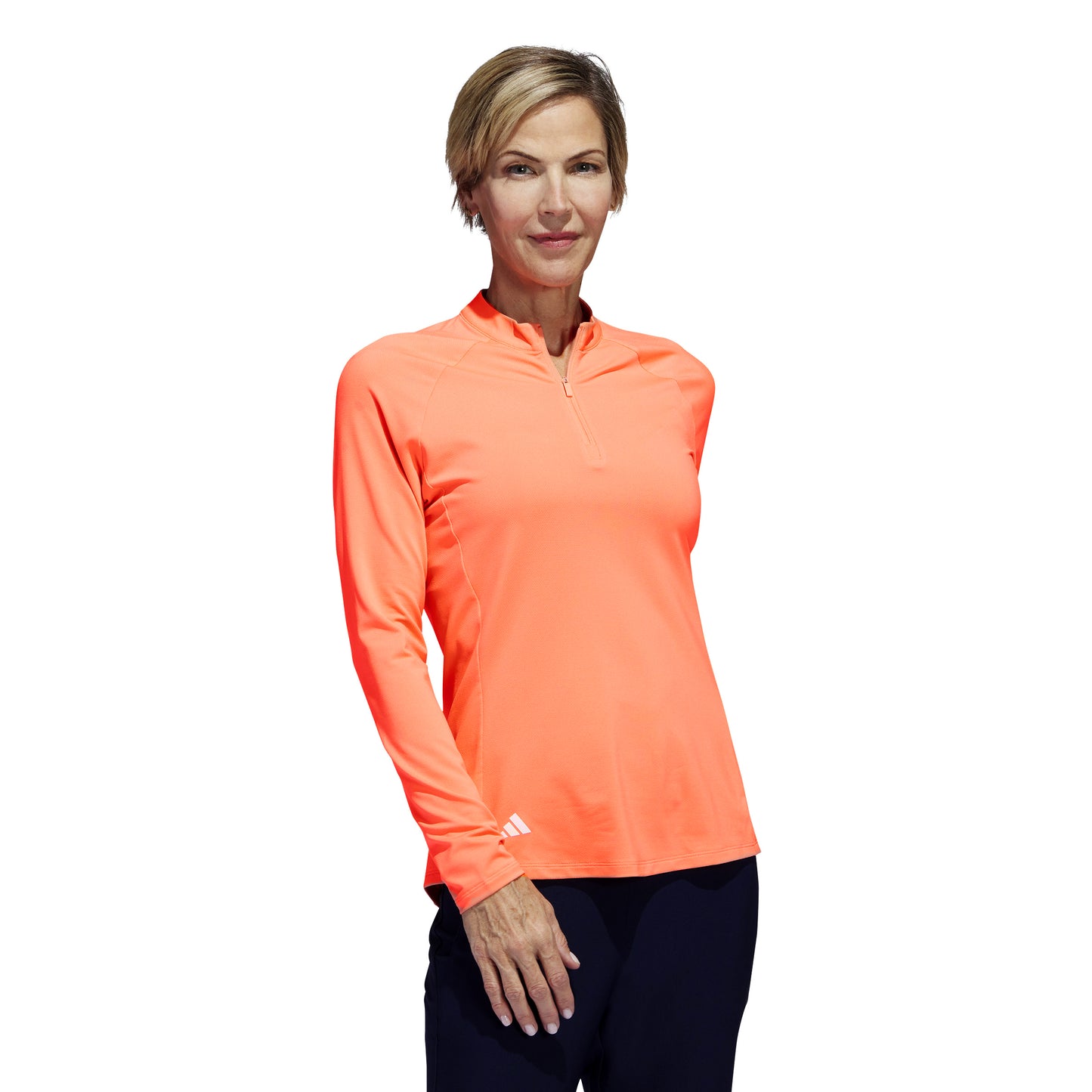 adidas Ladies Long Sleeve Zip-Neck Golf Top in Coral Fusion - Last One XL Only Left