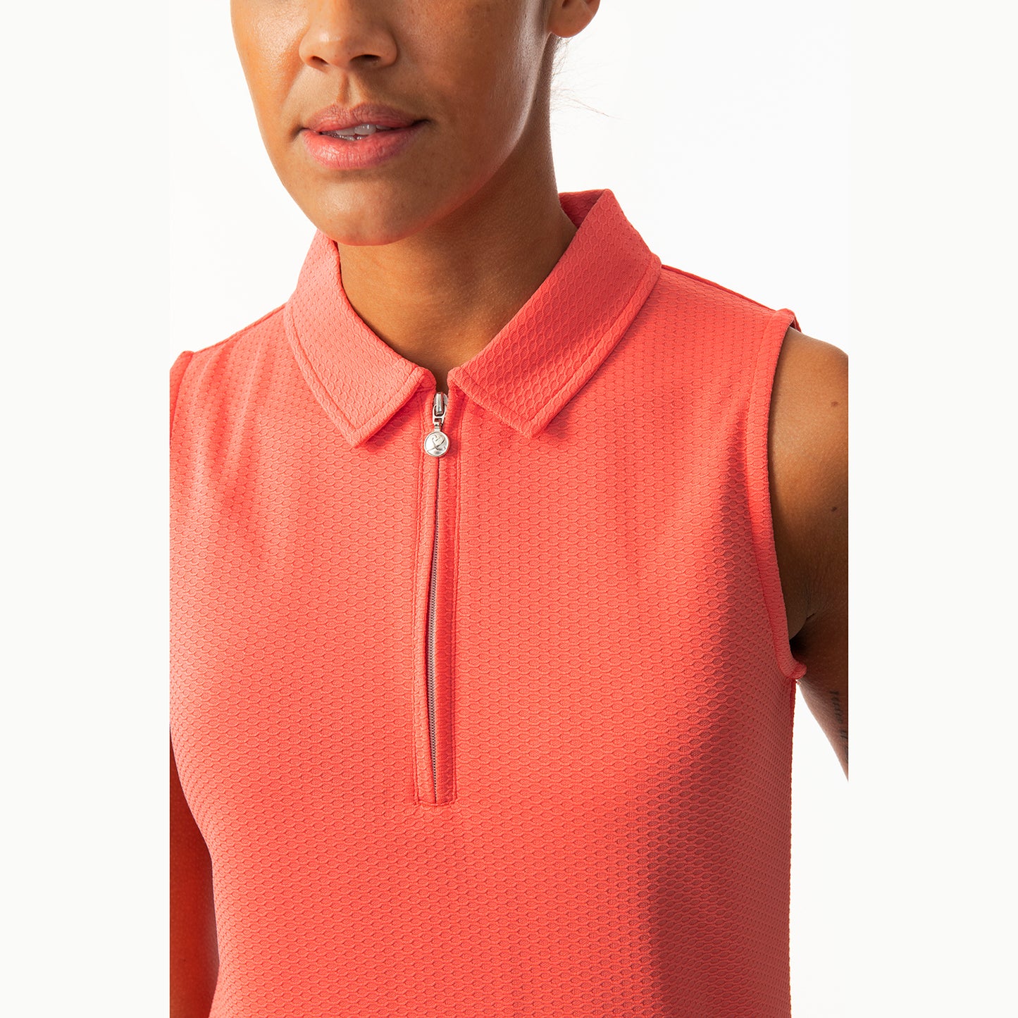 Daily Sports Honeycomb Structured Sleeveless Golf Polo Shirt in Coral