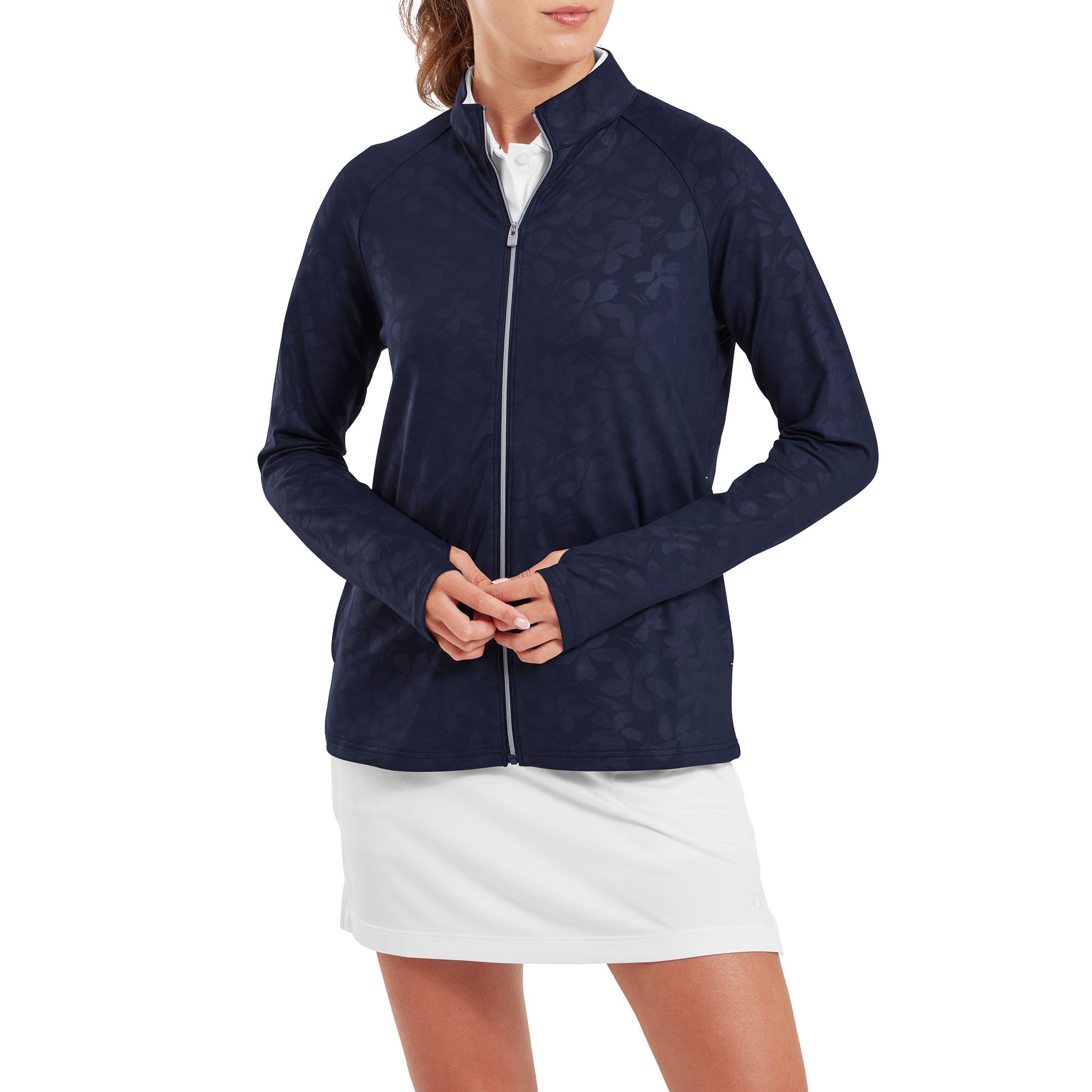 FootJoy Ladies Embossed Floral Print Full-Zip Mid-Layer in Navy