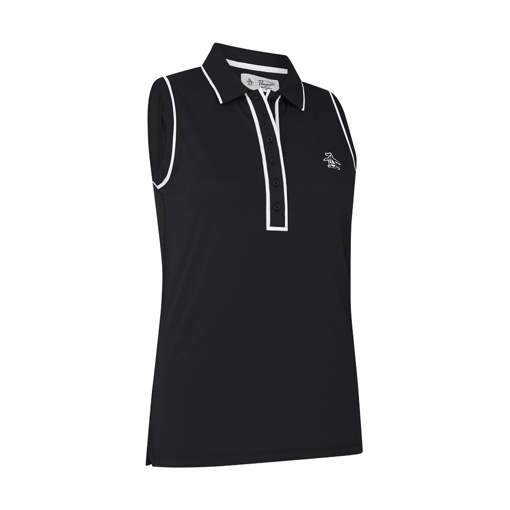 Original Penguin Ladies Piped Sleeveless Polo in Caviar