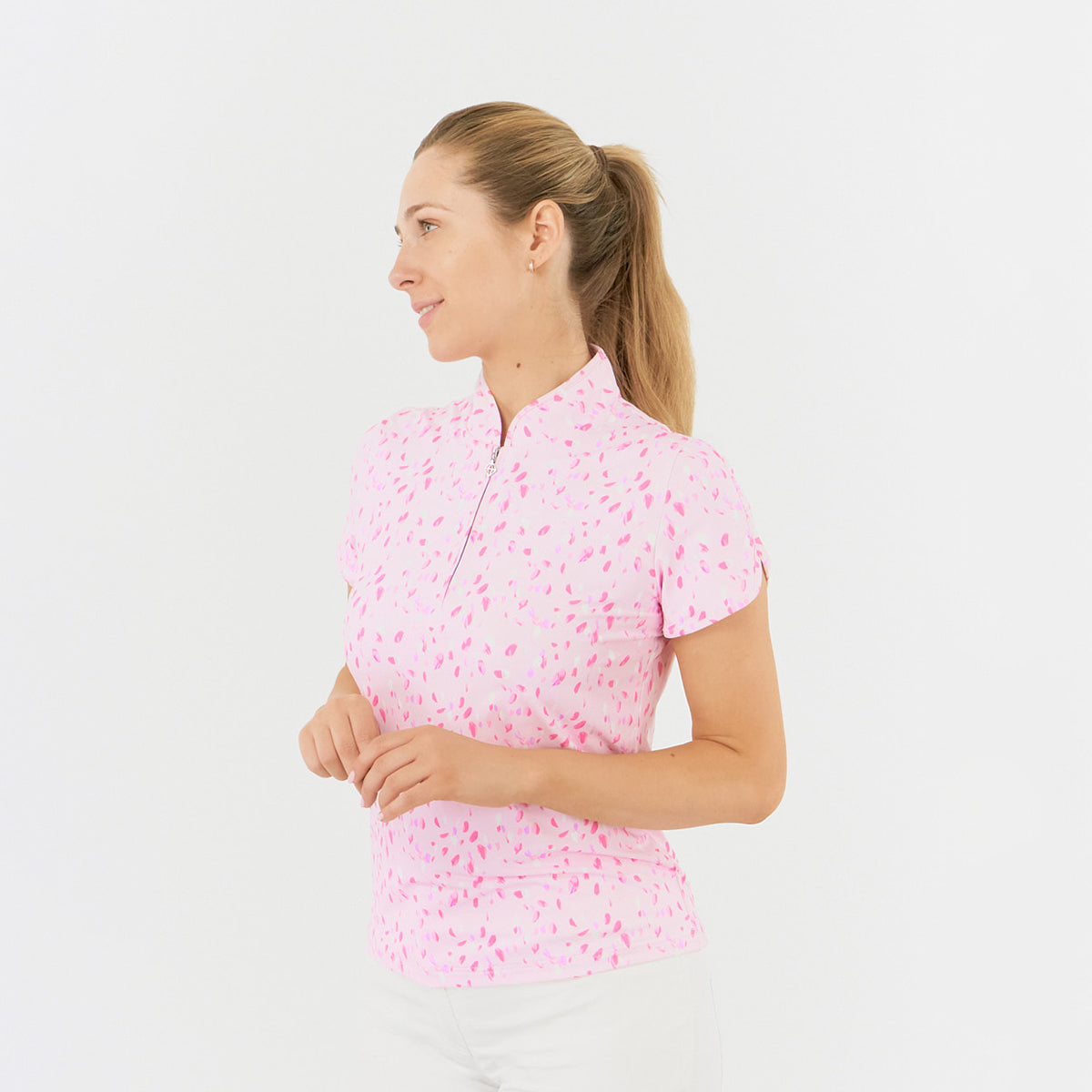 Pure Golf Ladies Cap Sleeve Polo in Floating Petal Print