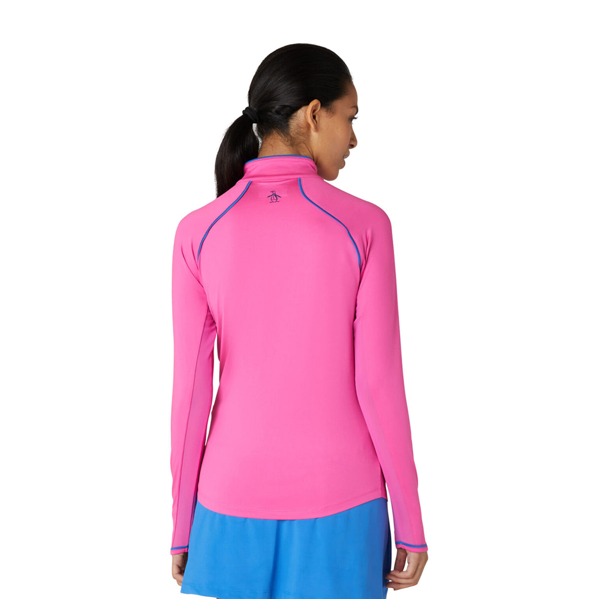 Original Penguin Ladies Long Sleeve Mesh Panel Zip Top in Cheeky Pink