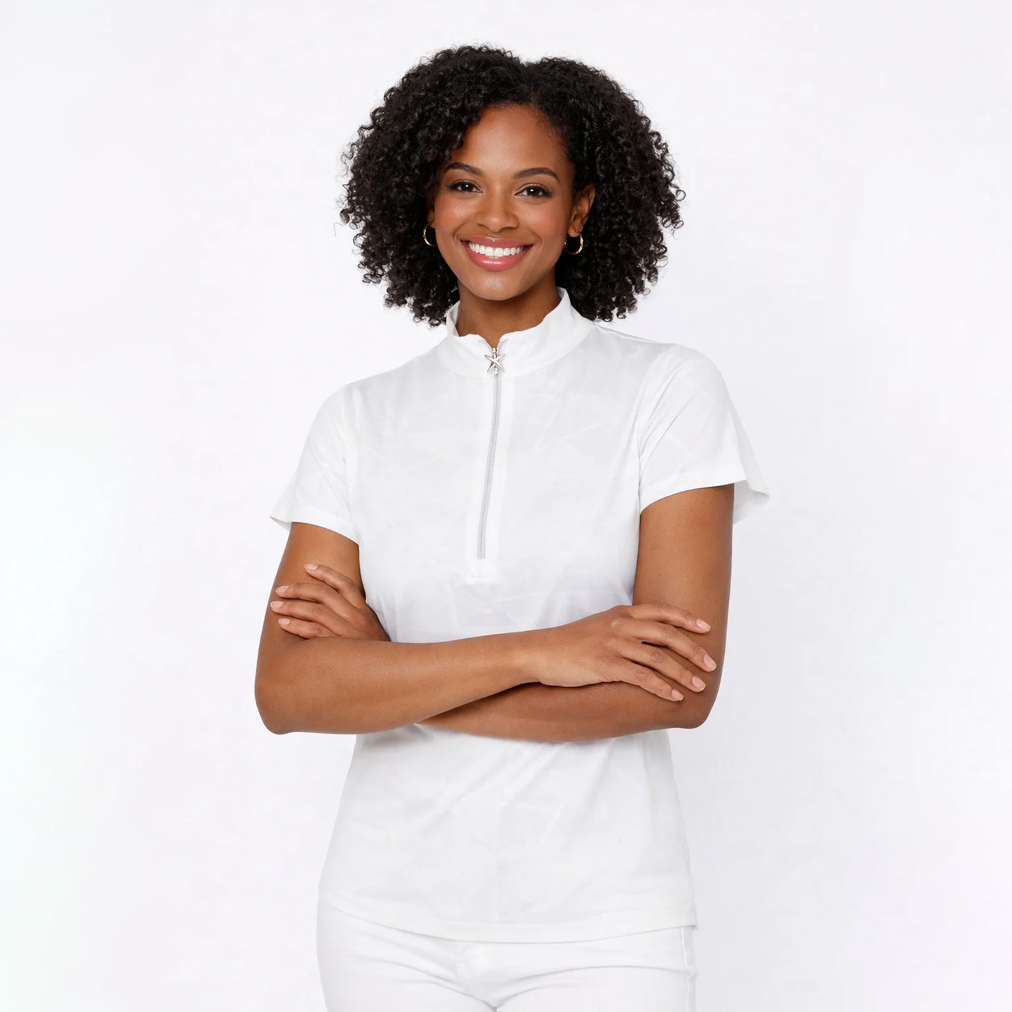 Swing Out Sister Embossed Ladies Polo with Zip Neck – A Stylish Staple for Every Season