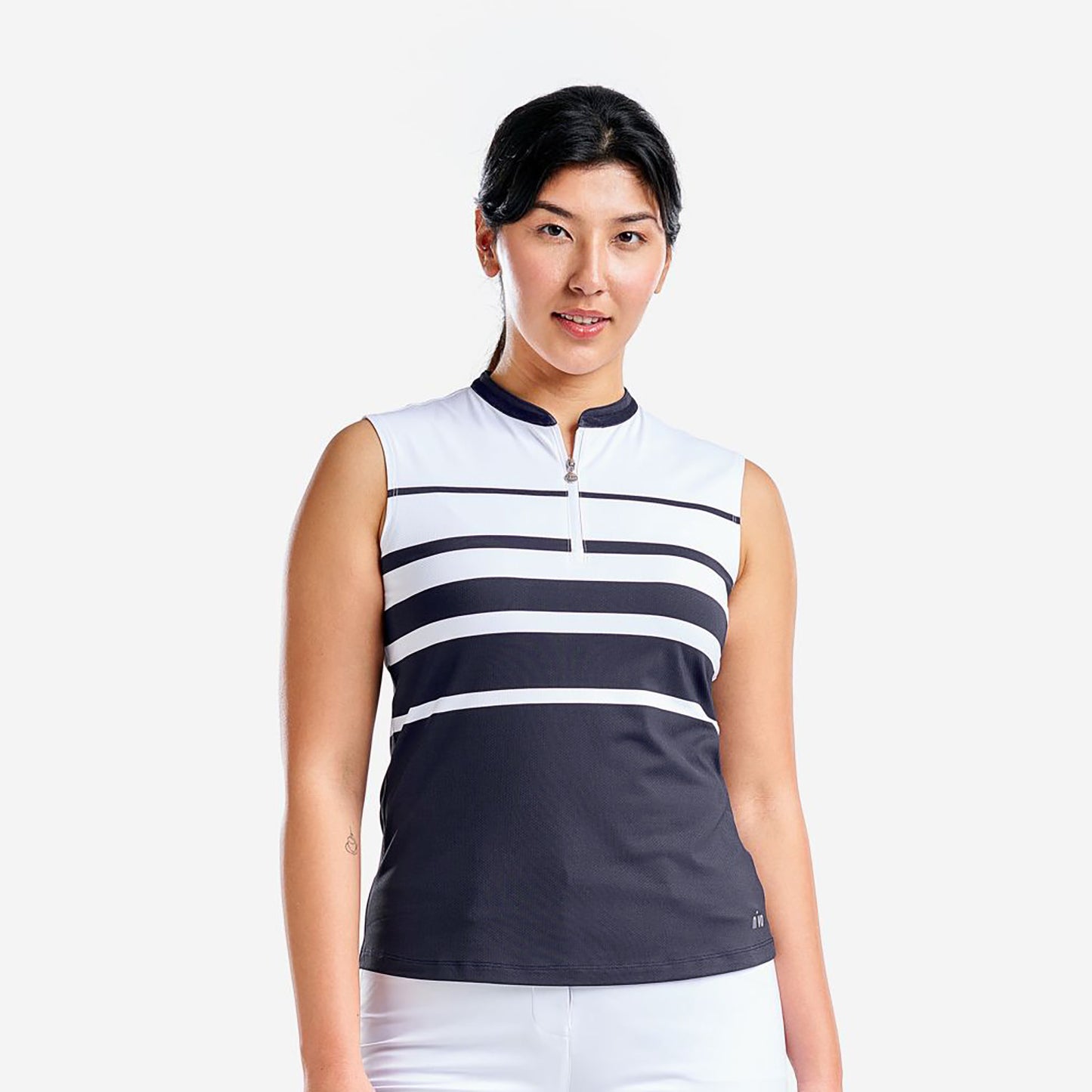 Nivo Women's Sleeveless Polo in White & Navy Stripes