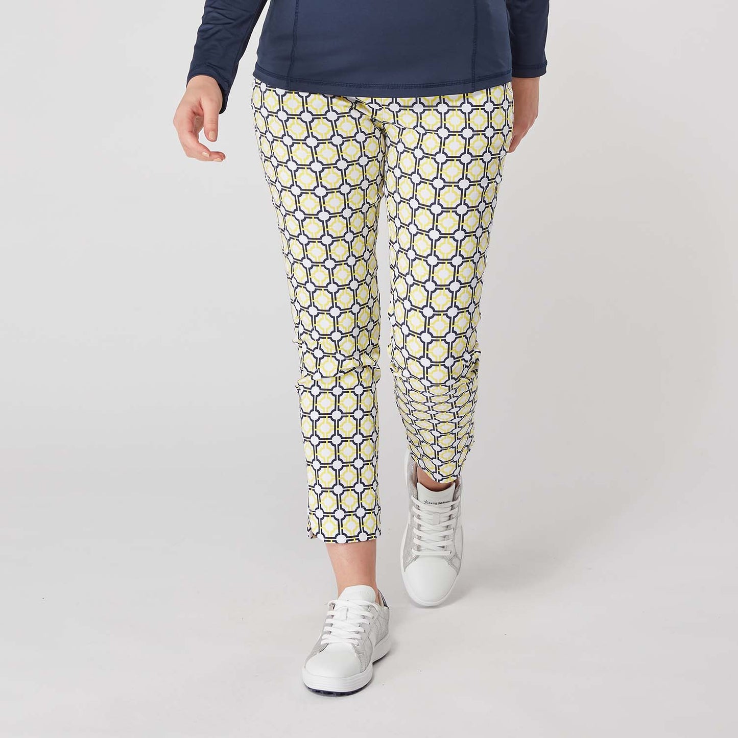 Swing Out Sister Ladies Sunshine and Navy Mosaic Pattern 7/8 Trousers	