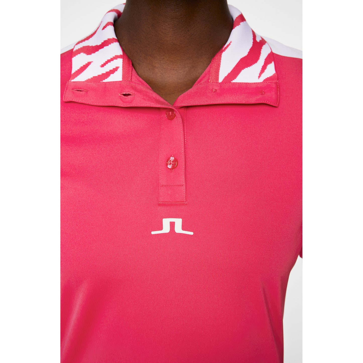 J.Lindeberg Ladies Short Sleeve Polo with High-Neck Ribbed Collar