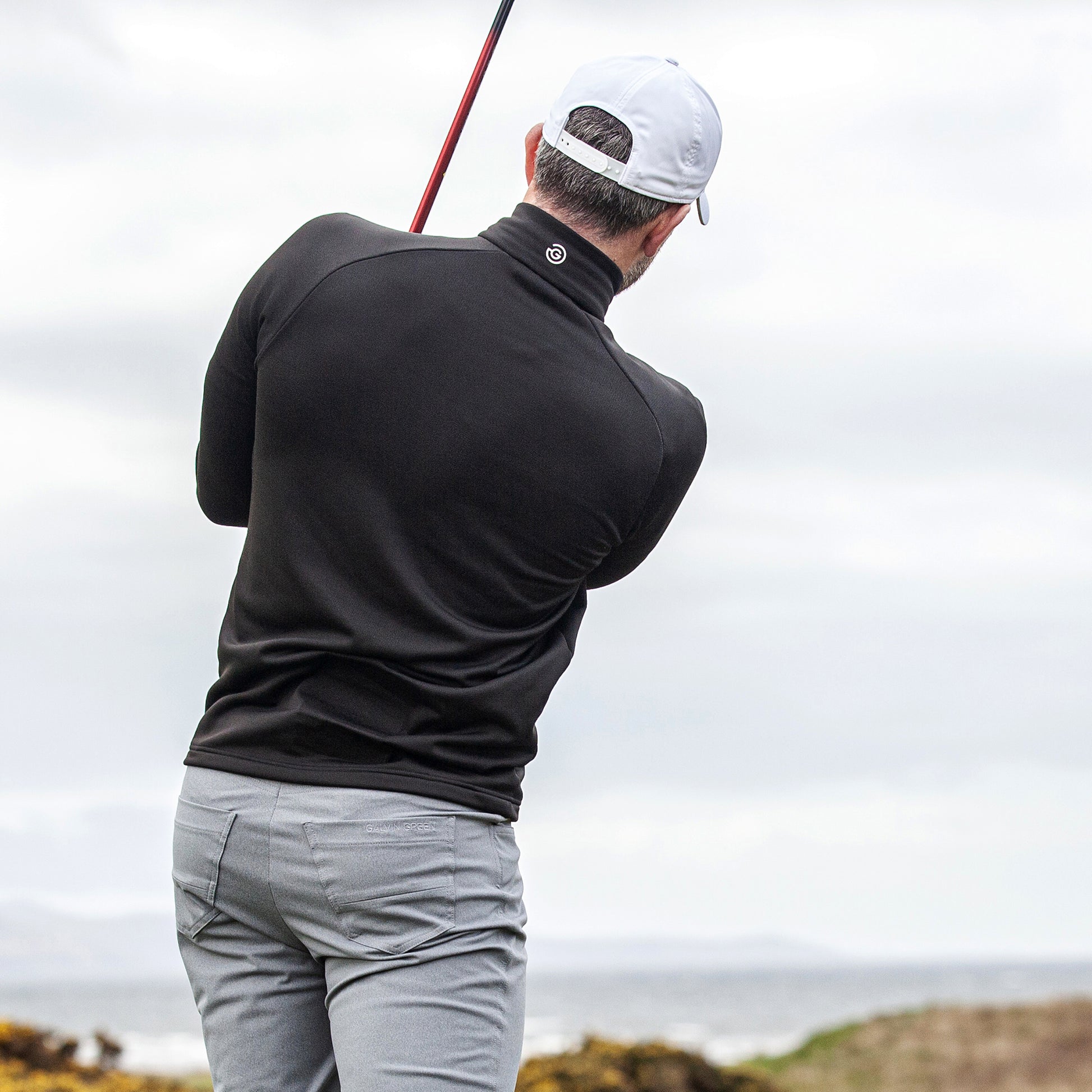 Galvin Green Mens Black Zip-Neck Golf Top