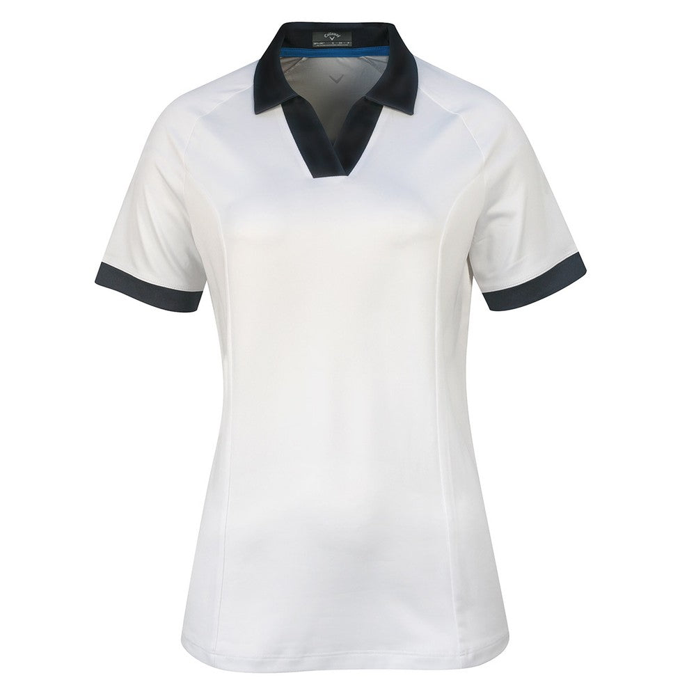 Callaway Ladies Short Sleeve Colour Block Polo Shirt in White & Navy