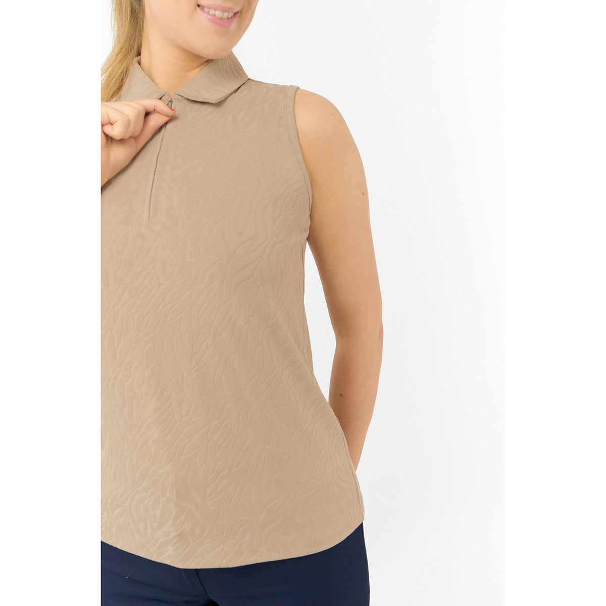 Pure Golf Ladies Textured Sleeveless Polo – Subtle Sophistication Meets Effortless Play