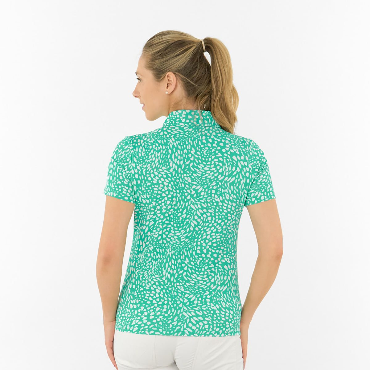Pure Golf Ladies Short Sleeve Polo in Abstract Print – Striking Print Meets Effortless Performance