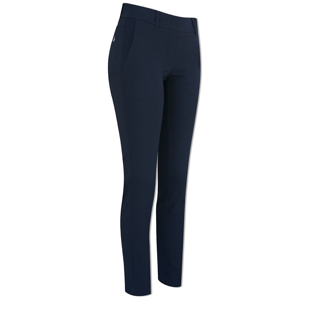 Green Lamb Pull-On Slim Fitting Straight Leg Trousers in Navy