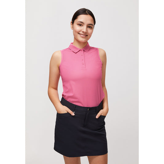 Rohnisch Ladies Sleeveless Polo with Textured Linear Trimmed Collar in Pink