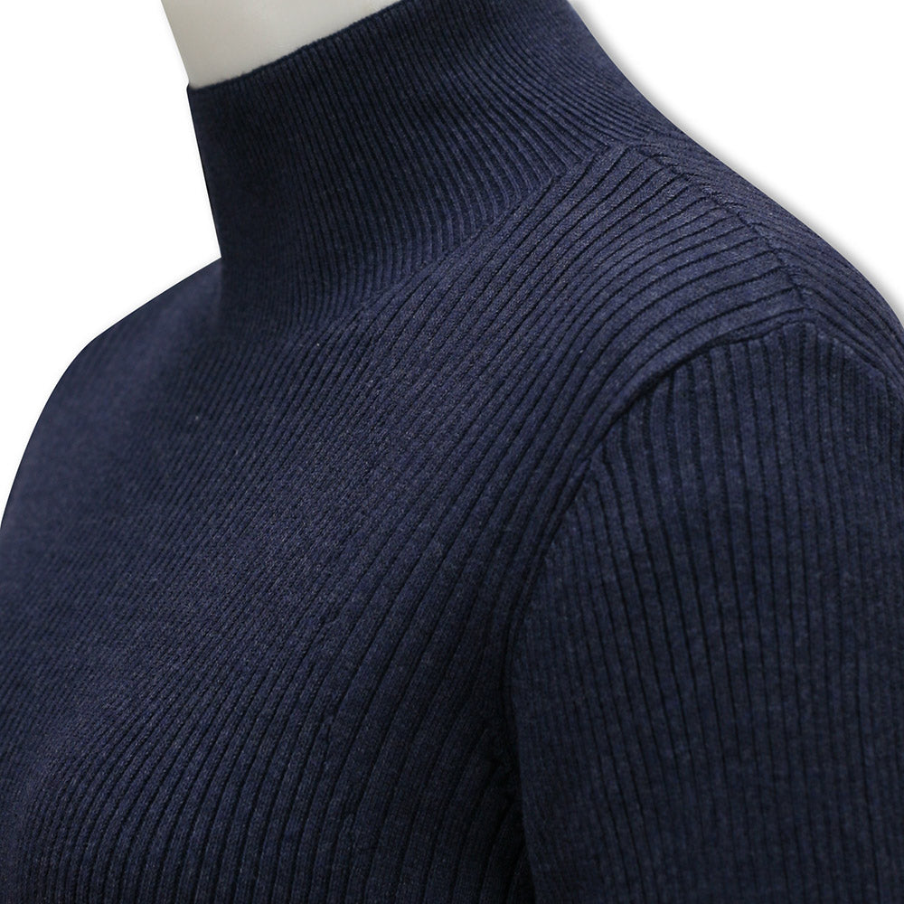 Callaway Ladies High Mock Neck Ribbed Sweater in Navy Heather