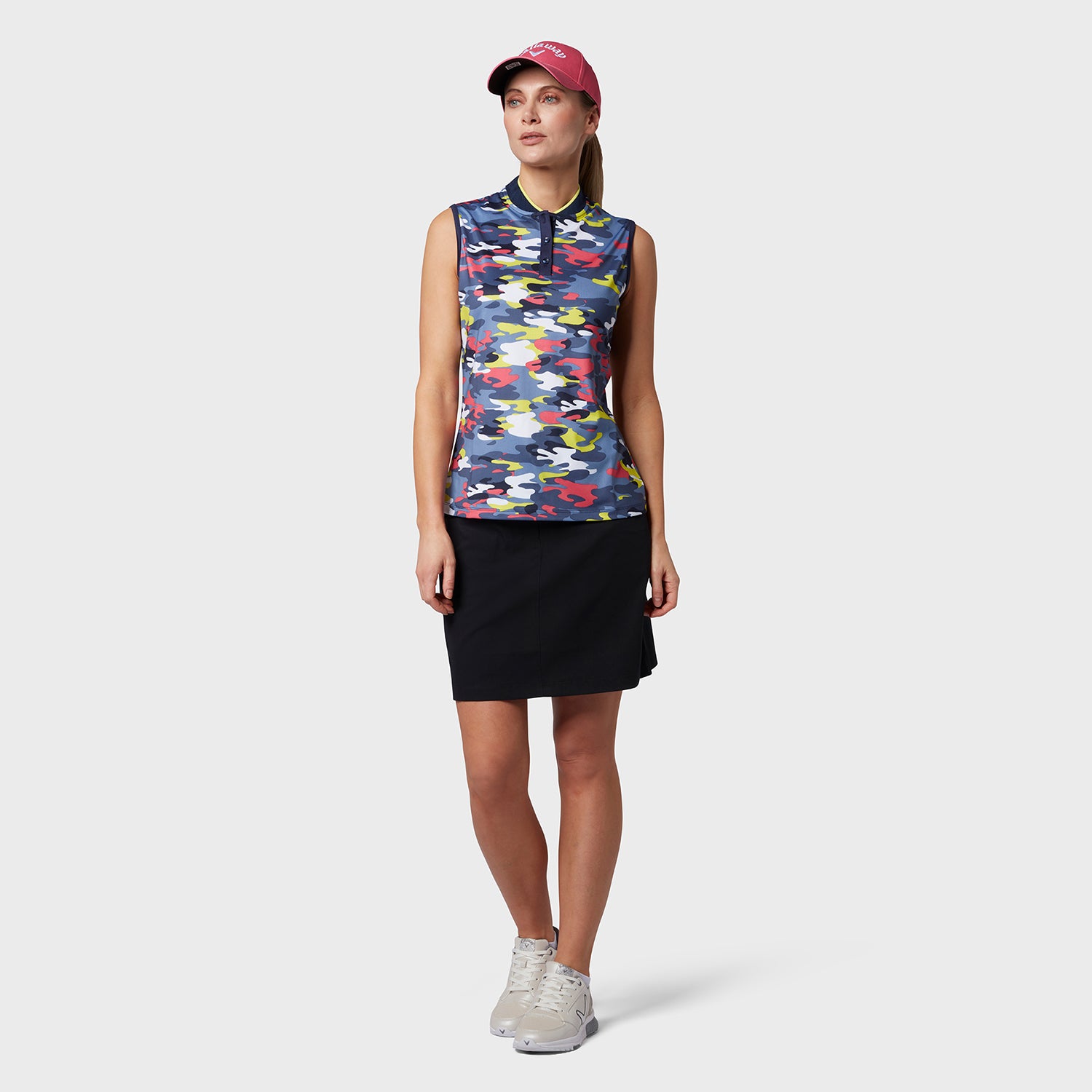 Callaway Ladies Sleeveless Camo Print Polo with Mesh Mock Neck