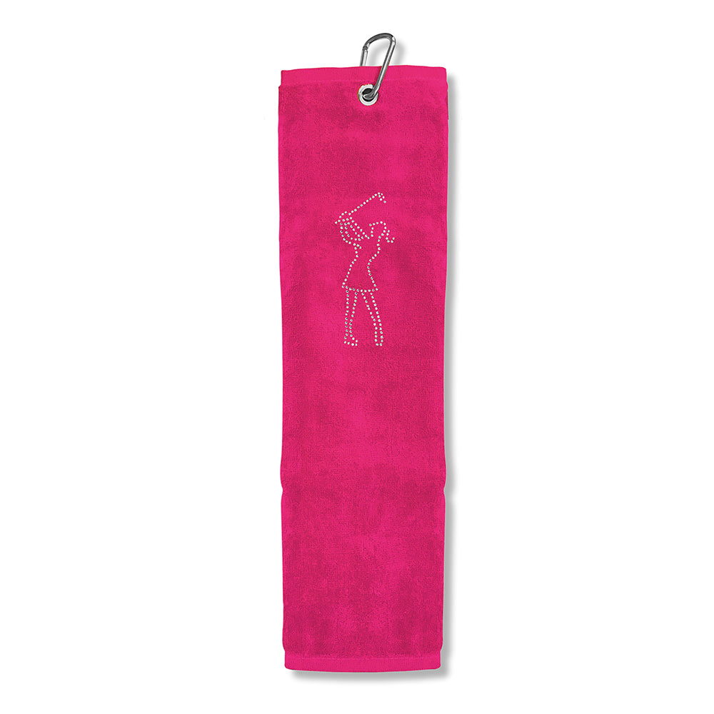 Surprizeshop Crystal Lady Golfer Tri-Fold Golf Towel in Hot Pink