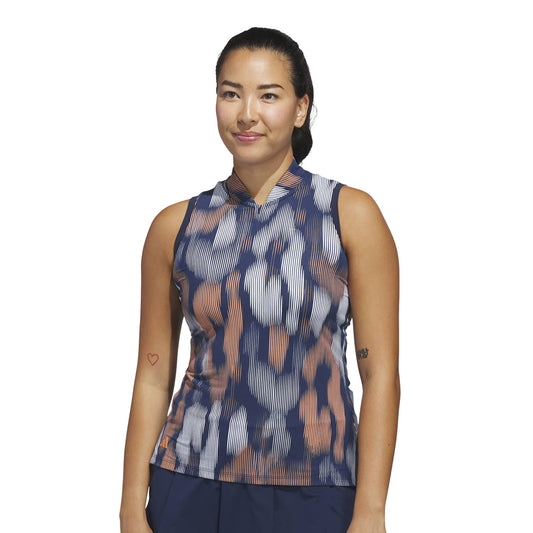 adidas Golf Ladies Sleeveless Polo in Striking Linear Leopard Print for Standout Style