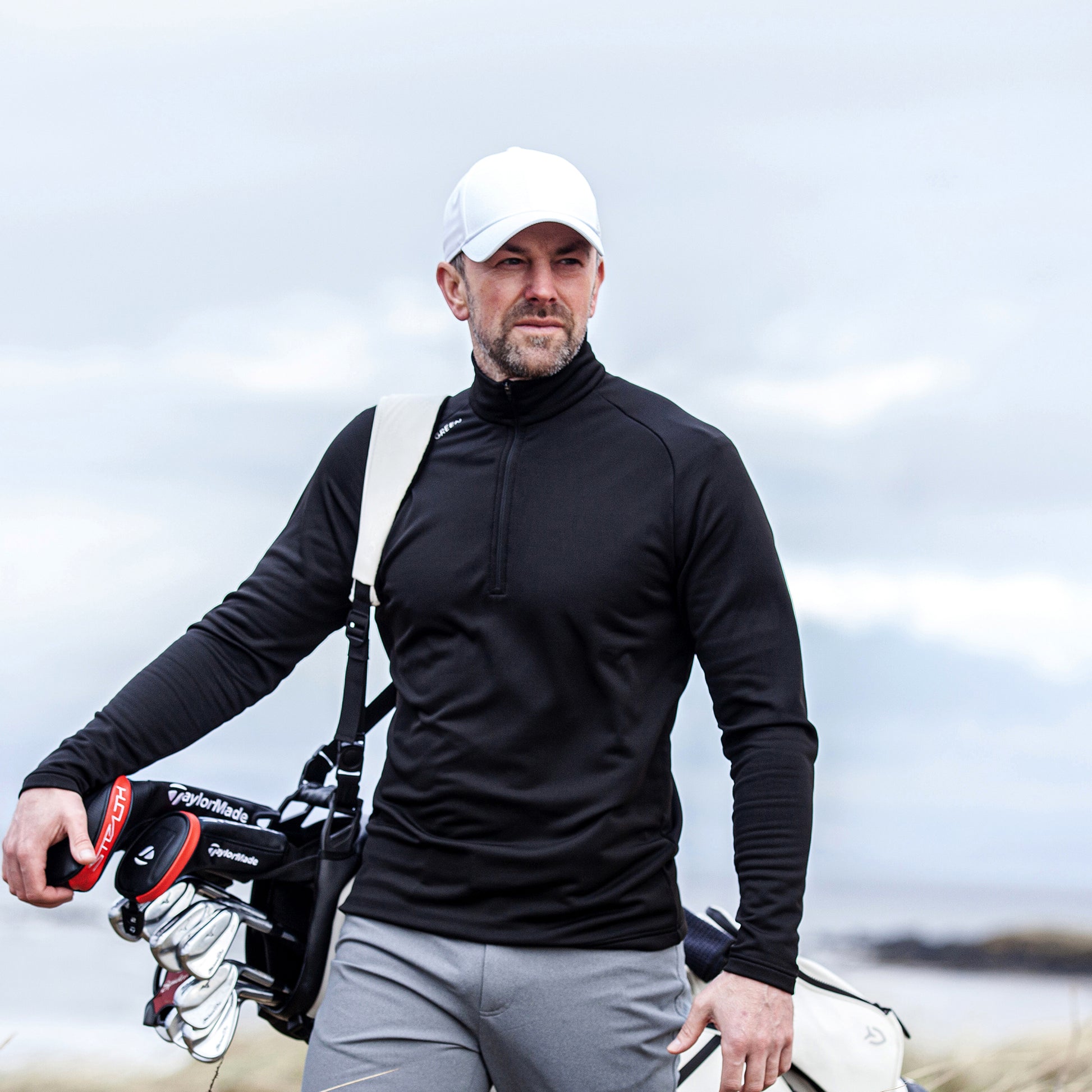 Galvin Green Mens Black Zip-Neck Golf Top