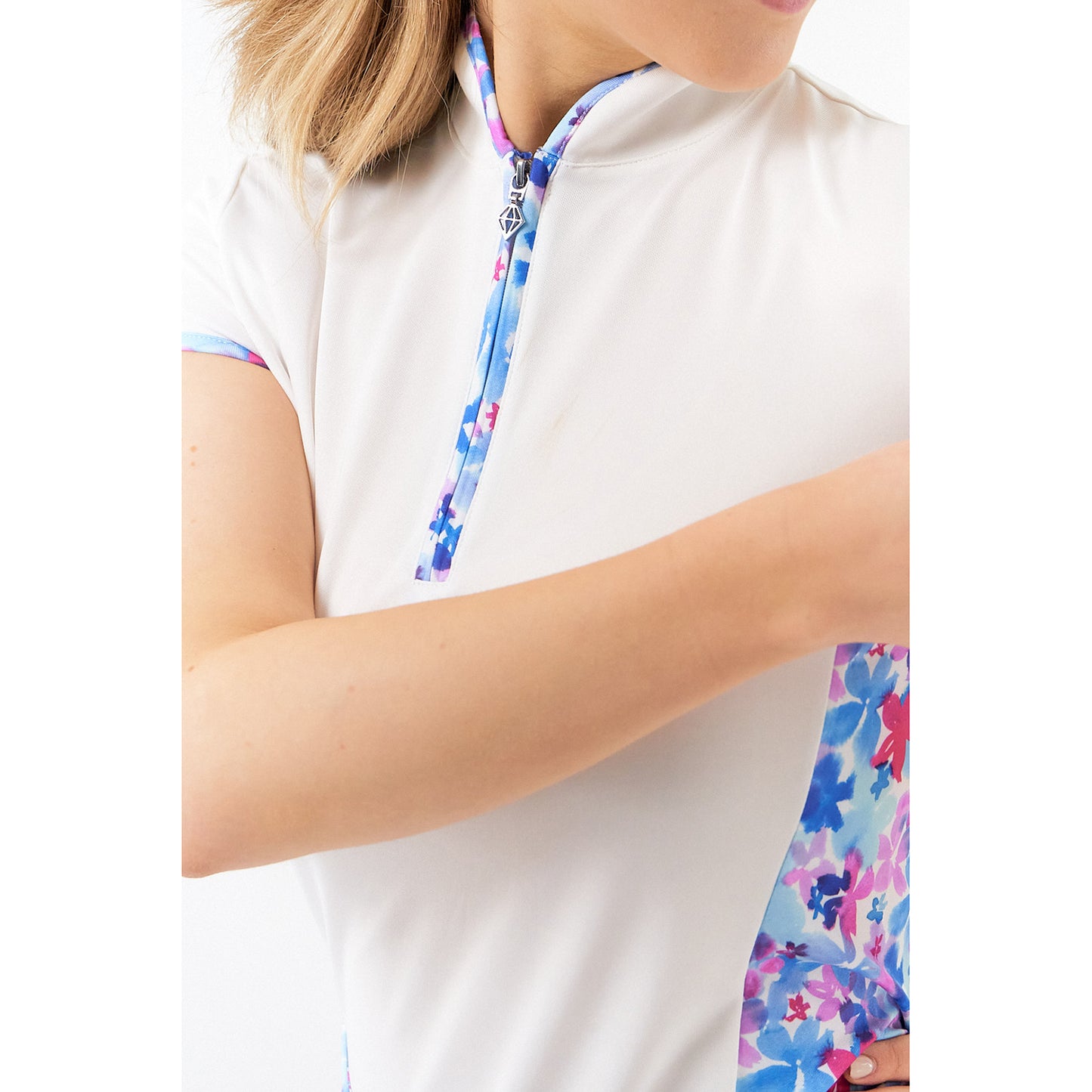 Pure Ladies Cap Sleeve Polo Shirt With Floral Print Side Panels